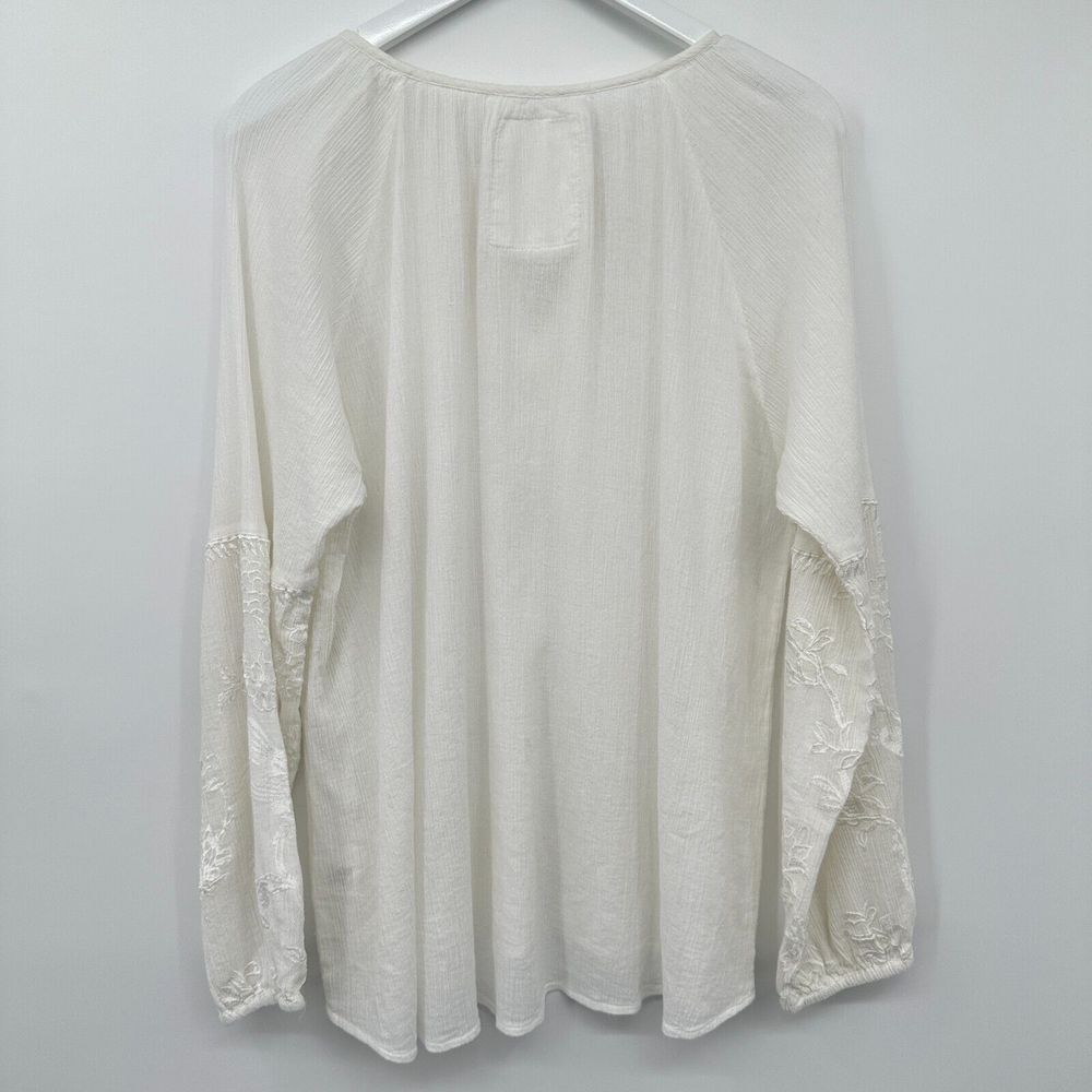 Cino Top Shirt Size XXLarge Embroidered White Long Balloon Sleeve Sheer Blouse - Picture 9 of 14